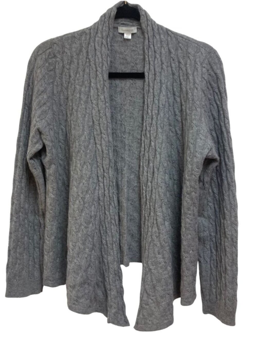 Garnet Hill 100% Cashmere Gray Cabel Waterfall Cardigan Long Sleeved Size Large